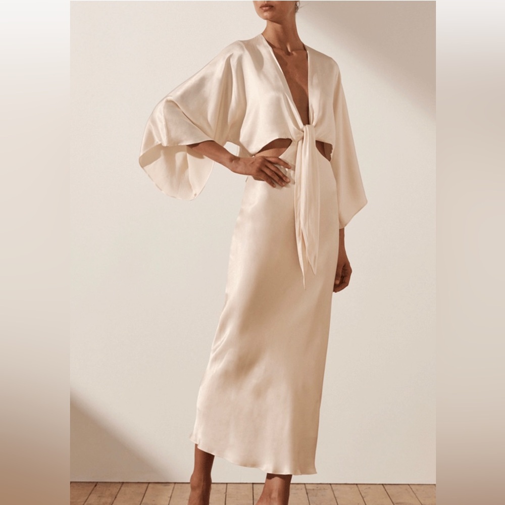 SHONA JOY LA LUNE TIE FRONT BIAS MIDI DRESS